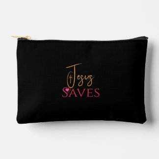 Christian Jesus Saves Cross Heart Accessory Pouch
