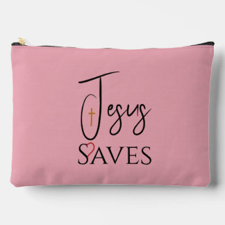 Christian Jesus Saves Cross Heart Accessory Pouch