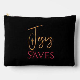 Christian Jesus Saves Cross Heart Accessory Pouch