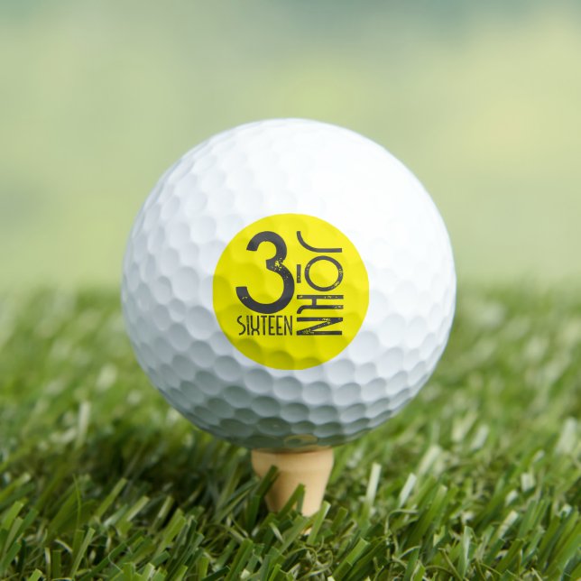 Christian John 3:16 Bible Verse Distressed Yellow Golf Balls (Insitu Tee)