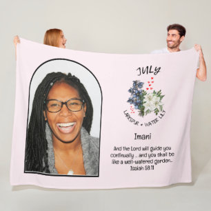 Christian JULY Birth Month Flower NAME PHOTO Fleece Blanket