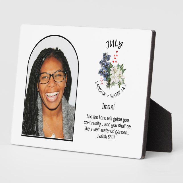 Christian JULY Birth Month Flower NAME PHOTO Plaque (Side)