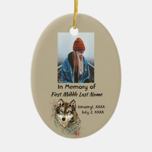 Christian Keepsake Memorial Watercolor Wolf  Ceramic Tree Decoration