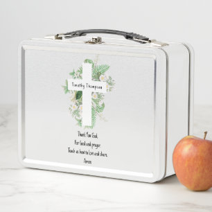 Christian Kids Lunch Time Prayer & Custom Name Metal Lunch Box