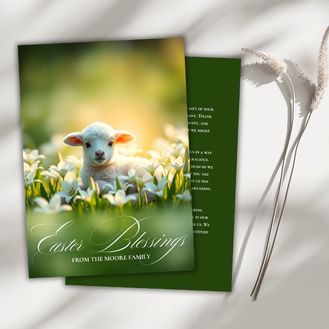 Christian Lamb In Flowers Easter Blessings Prayer Holiday Card (Christian Lamb In Flowers Easter Blessings Prayer Holiday Card)