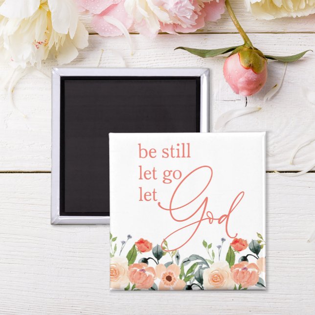 Christian Let Go Let God Magnet (Add a touch of beauty and faith to your space with this pretty watercolor flower magnet. )