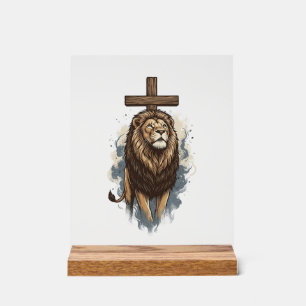Christian Lion and Cross Vintage Acrylic Sign
