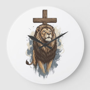 Christian Lion and Cross Vintage Large Clock