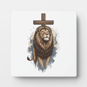 Christian Lion and Cross Vintage Plaque