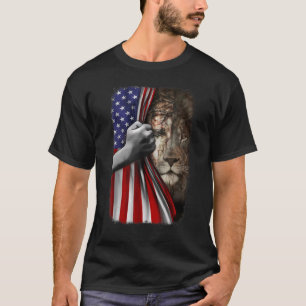 Christian Lion And Jesus Usa American Flag Patriot T-Shirt