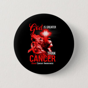 Christian Lion Cross God Is Greater Than Cancer Re 6 Cm Round Badge