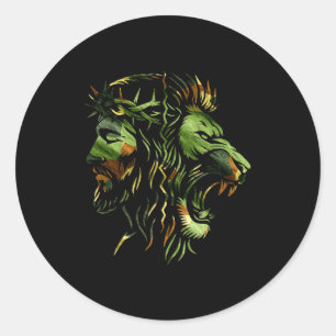 Christian Lion Jesus Crown Camo Faith Design Classic Round Sticker