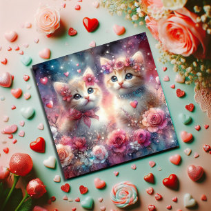 Christian Love Pink Hearts Kittens Valentine  Holiday Card