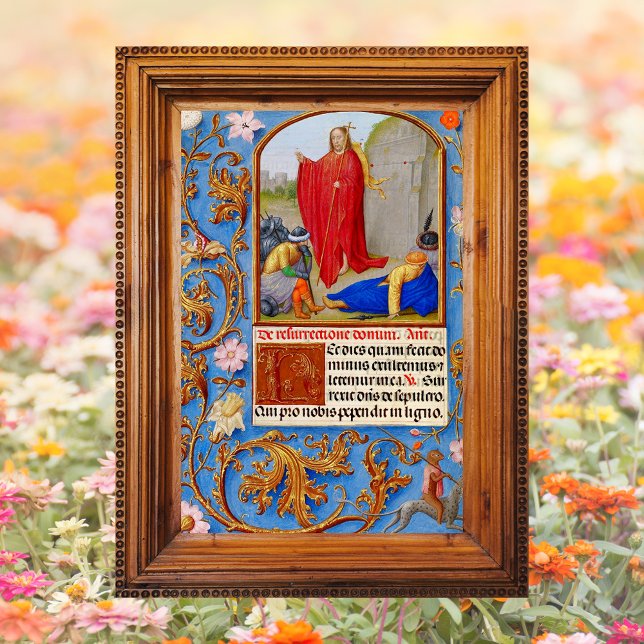 Christian Mediaeval Resurrection of Jesus Easter Poster (Religious Christian Catholic Medieval Manuscript Resurrection of Jesus Christ is Risen Easter Poster)