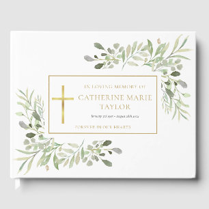 Christian Memorial Funeral Greenery Floral Guest Book