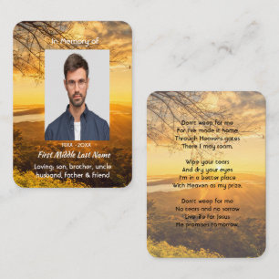 Christian Memorial  Golden Sunset Sky Heaven Business Card