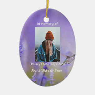 Christian Memorial Hummingbird Lavender Flowers Ceramic Tree Decoration