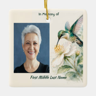 Christian Memorial  Hummingbird White Flowers Ceramic Ornament