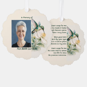 Christian Memorial  Hummingbird White Flowers Tree Decoration Card