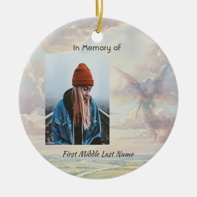 Christian Memorial Keepsake Angel Sky Clouds Ceramic Tree Decoration (Front)