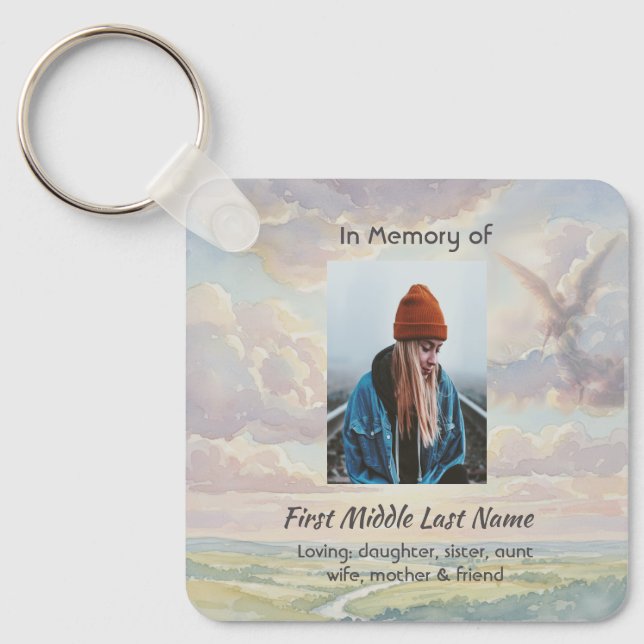 Christian Memorial Keepsake Angel Sky Clouds Key Ring (Front)