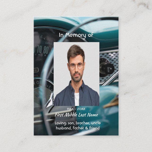 Christian Memorial Keepsake Antique Cars Auto  Business Card (Front)