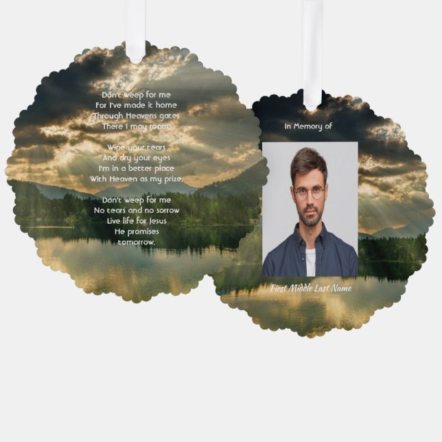 Christian Memorial Keepsake Beautiful Lake Beach Tree Decoration Card (Front/Back)