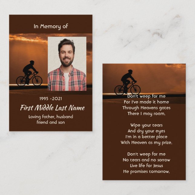 Christian Memorial Keepsake Biking Cycling Bike  Business Card (Front/Back)