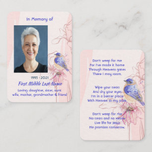 Christian Memorial Keepsake Bluebird Garden Business Card