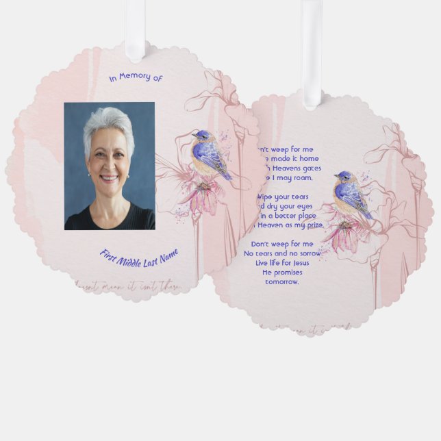 Christian Memorial Keepsake  Bluebird Garden  Tree Decoration Card (Front/Back)