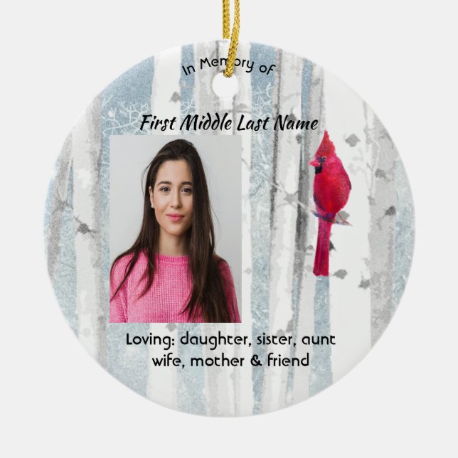 Christian Memorial Keepsake Cardinal Bird Ceramic Tree Decoration (Front)