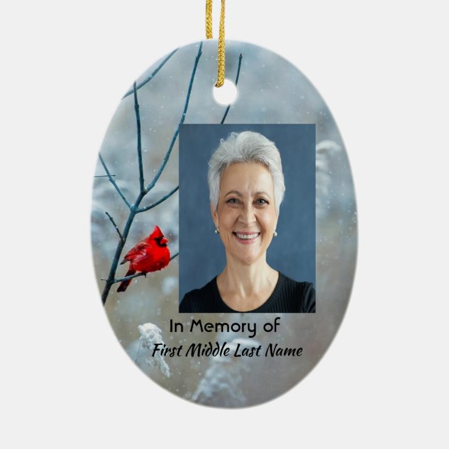 Christian Memorial  Keepsake Cardinal Red Bird  Ceramic Tree Decoration (Back)