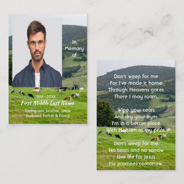 Christian Memorial Keepsake Cattle Farm Landscape Business Card (Front/Back)