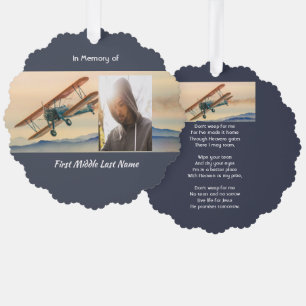 Christian Memorial Keepsake  Clouds Biplane Sky Tree Decoration Card