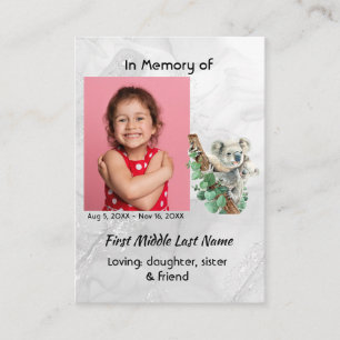 Christian Memorial Keepsake Cute Koala Children Business Card