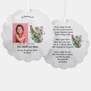 Christian Memorial Keepsake Cute Koala Children Tree Decoration Card