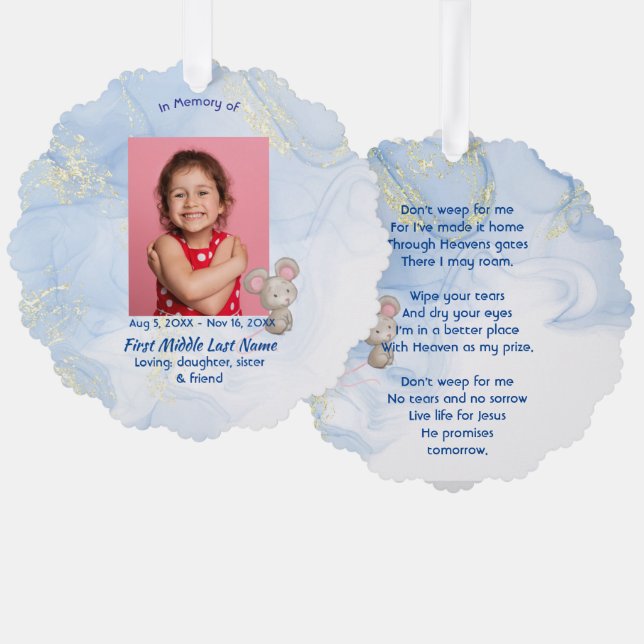 Christian Memorial Keepsake Cute Little Mouse  Tree Decoration Card (Front/Back)