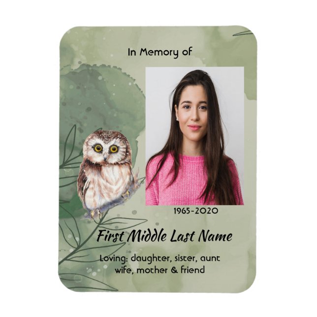 Christian Memorial Keepsake Cute Owl Bird Magnet (Vertical)