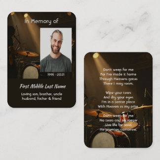 Christian Memorial Keepsake Drummer Drums Band Business Card