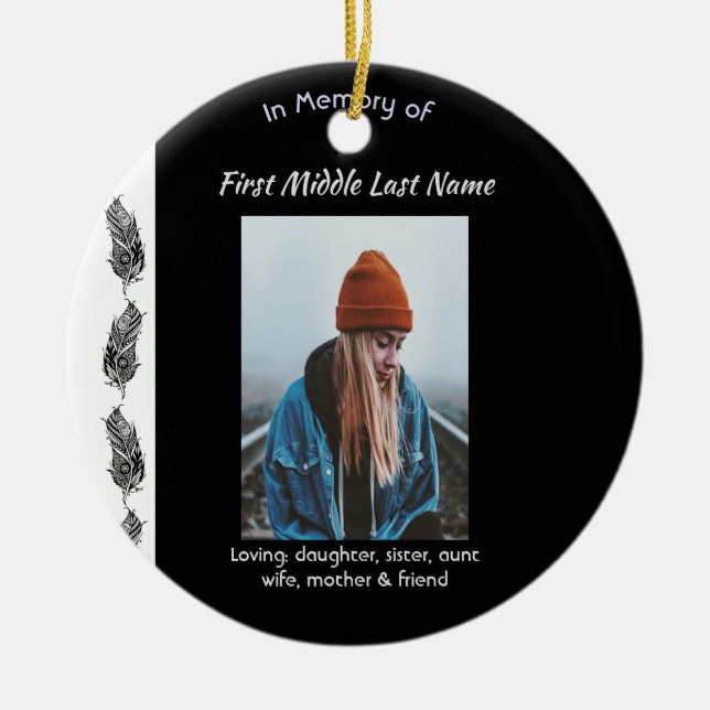 Christian Memorial Keepsake Feather Tribal Boho  Ceramic Tree Decoration (Front)