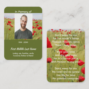 Christian Memorial Keepsake Field of Red Poppy Calling Card