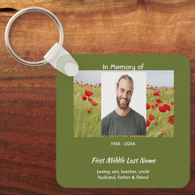 Christian Memorial Keepsake Field of Red Poppy Key Ring (Front)