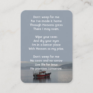 Christian Memorial Keepsake Fishing Boat Fisherman Business Card
