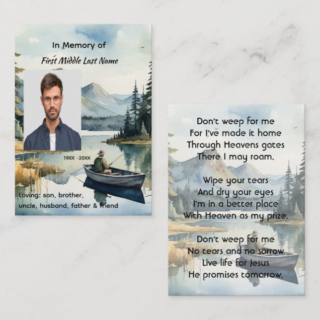Christian Memorial Keepsake Fishing Lake in Boat Calling Card (Front/Back)