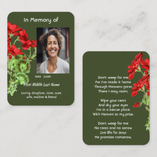 Christian Memorial Keepsake Geranium Flower Business Card