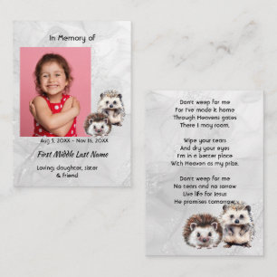 Christian Memorial Keepsake Hedgehog Children Business Card