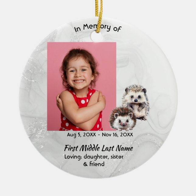 Christian Memorial Keepsake Hedgehog Children   Ceramic Tree Decoration (Front)