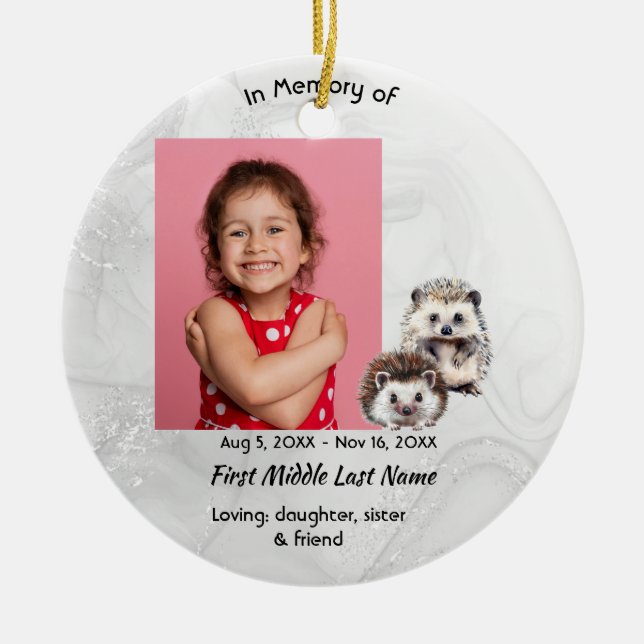 Christian Memorial Keepsake Hedgehog Children   Ceramic Tree Decoration (Front)