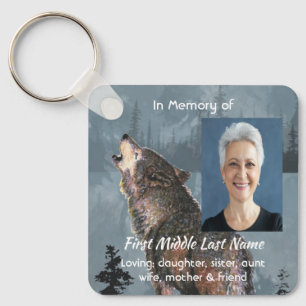 Christian Memorial Keepsake Howling Wolf Art Key Ring