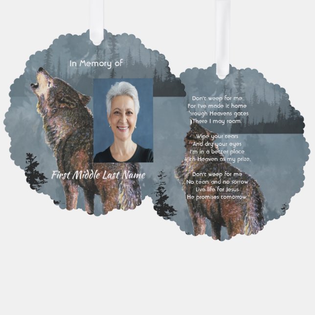 Christian Memorial Keepsake Howling Wolf Art Tree Decoration Card (Front/Back)